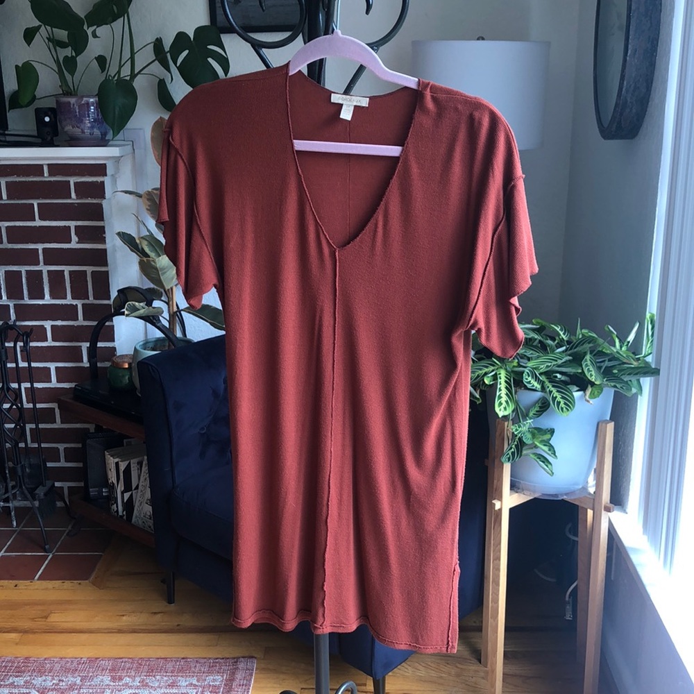 Rust Colored V Neck Tee